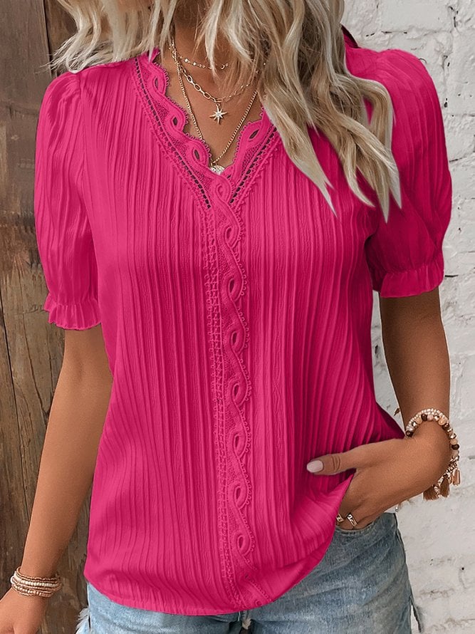 š„BUY 2 GET 10% OFFšV Neck Plain Lace Elegant Shirt