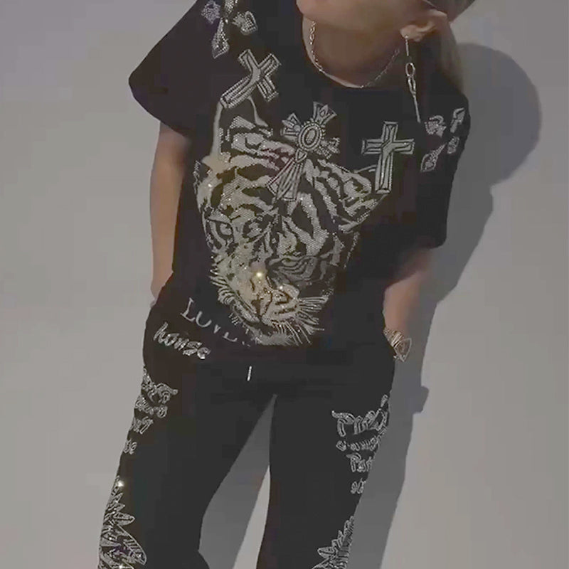 Casual Printed Top Drawstring Pants 2-Piece Set