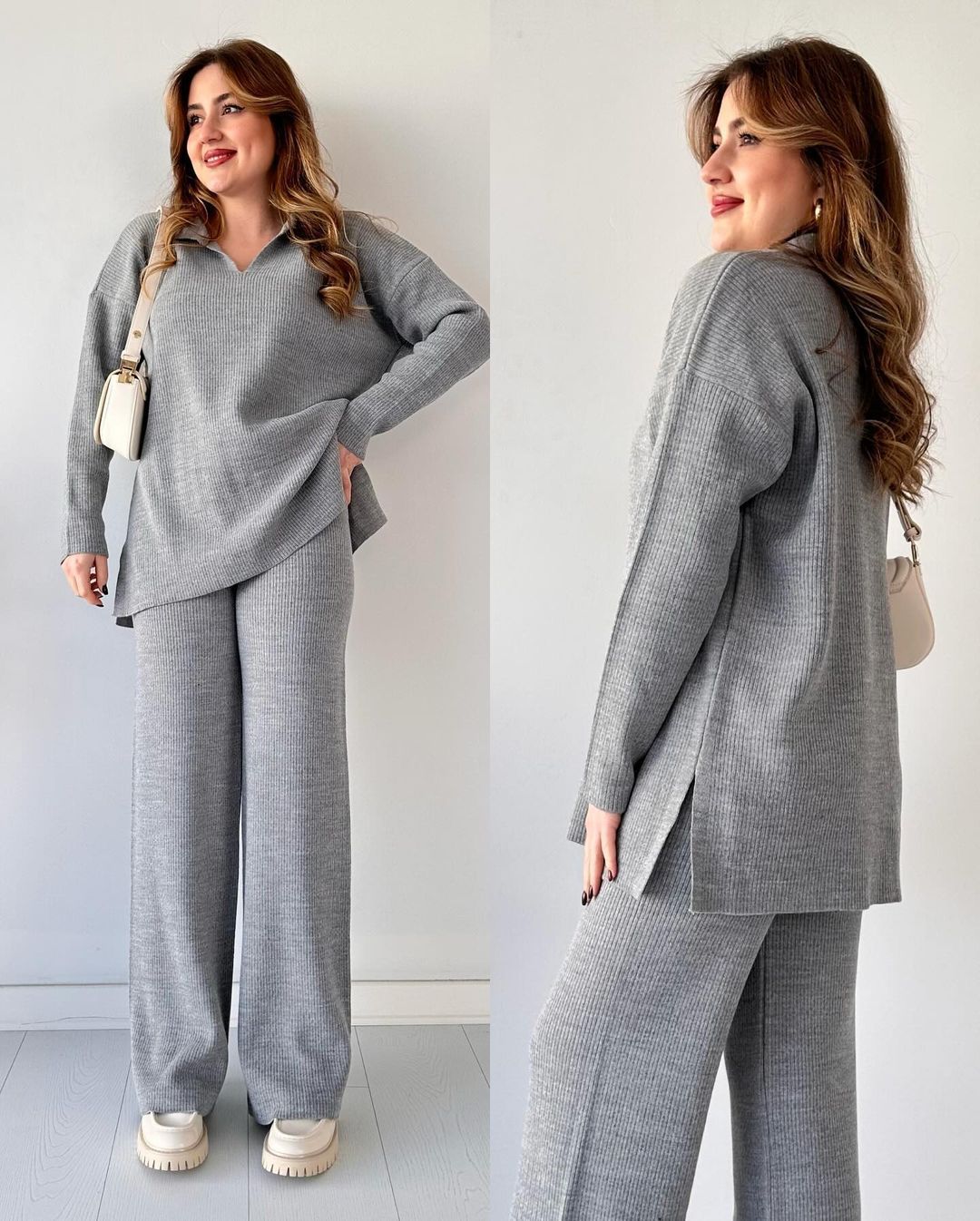 🔥Limited Time Sale 37% OFF🎁V-Neck Casual Slit Knitted Two-Piece Set