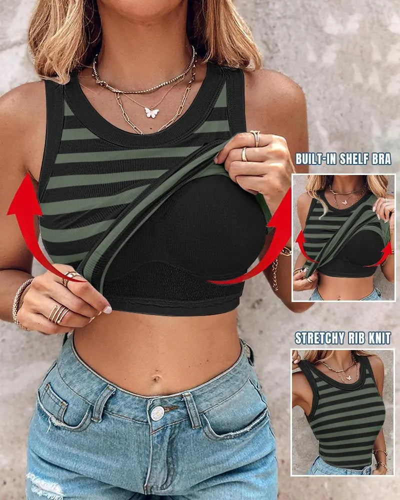 💖LAST DAY SPECIAL SALE💖Ribbed Stretchy Tank Top with Shelf Bra