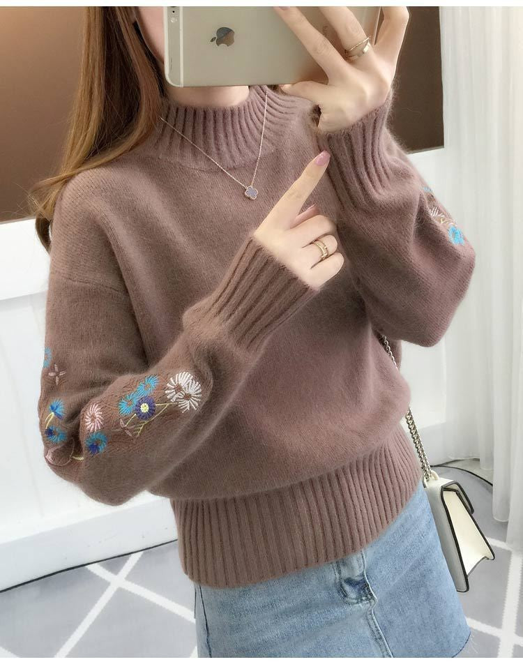 Cashmere Knitted Floral Embroidery Thick Sweater