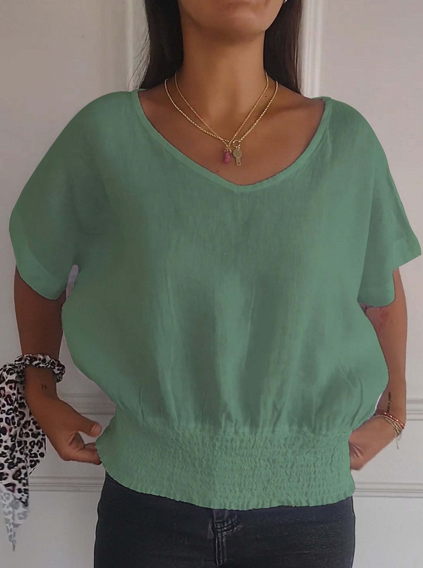 ⏰ Limited Time Offer – 50% Off! 🔥Simple Solid Color V-Neck Half-Sleeve T-Shirt💛