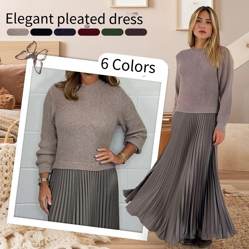 🔥Hot Promotion 49%OFF🔥Women's solid color Long Sleeve Jumper & Pleated Bottom Dress