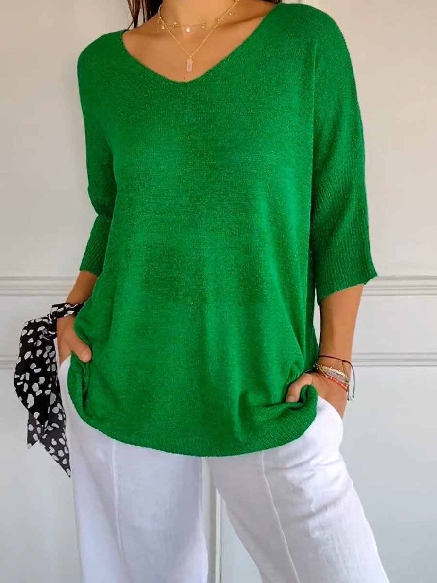 💖LAST DAY SALE 50% OFF🥰Solid Color Knitted V-neck Top
