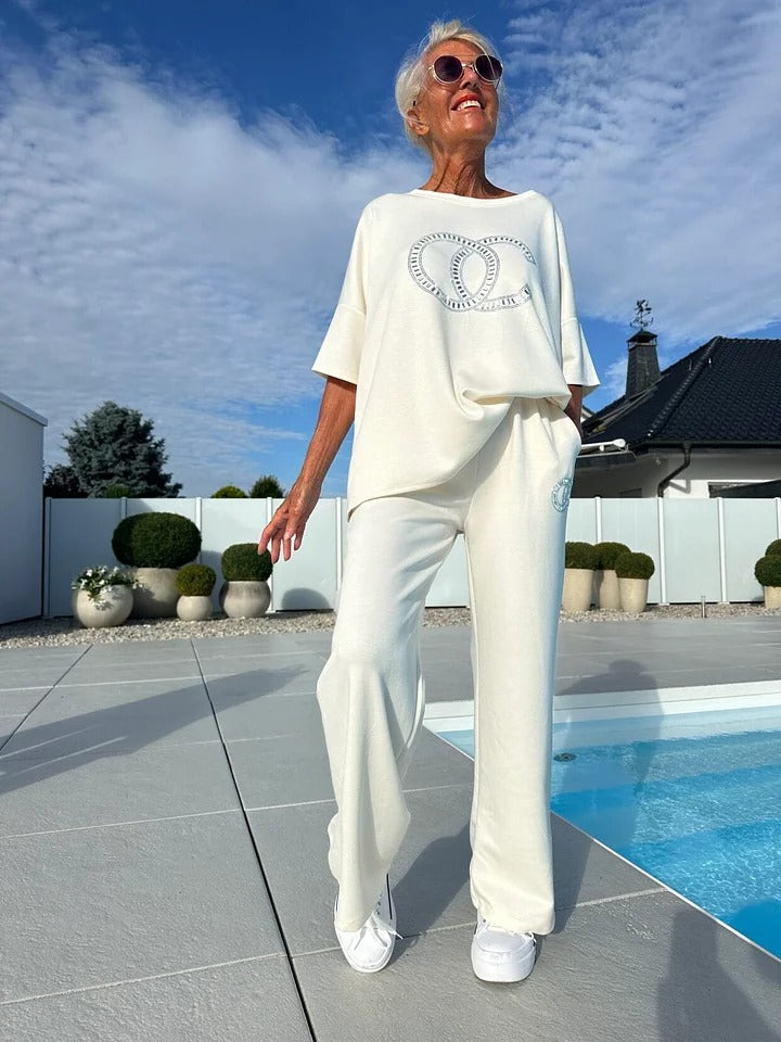 ⏳Limited offer! ⏰Casual two-piece set for women, plain top and loose-fitting trousers