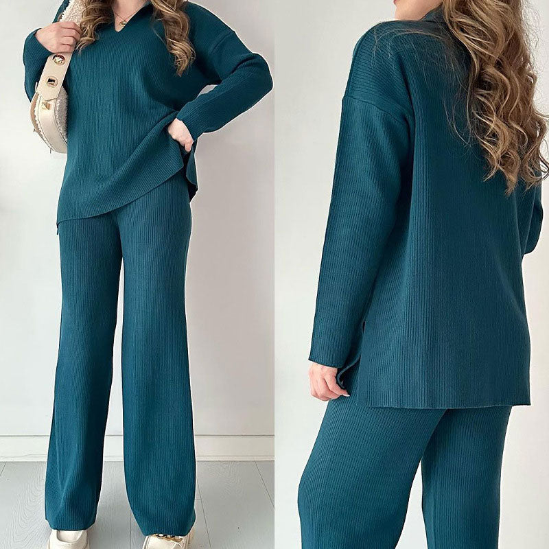 🌸limited-time 50% off🔥V-Neck Casual Slit Knitted Two-Piece Set
