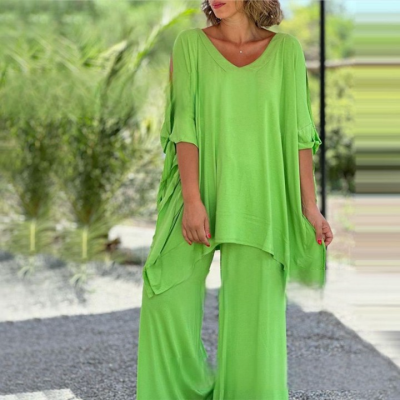 💝NEW SALES - 50% OFF💝 Women's 2 Piece Outfits Causal Loose Top & Wide Leg Pants