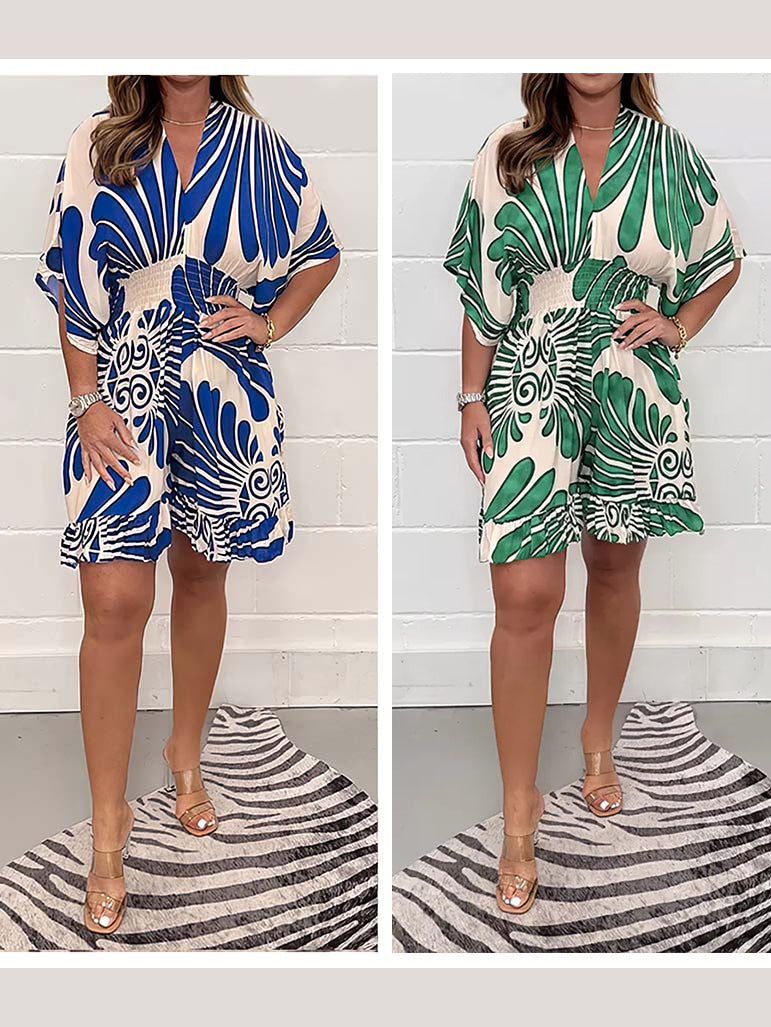 🔥 New Bestsellers🔥Women's Plant Printed Casual Short Jumpsuit