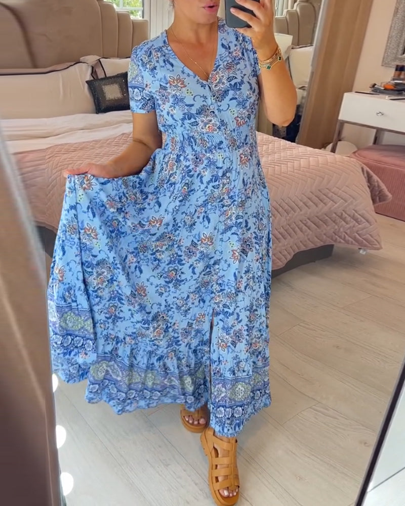 💥Lastday! Hurry up!!💥💃Hot Sale 49% OFF🔥 - Floral Print V-neck Dress