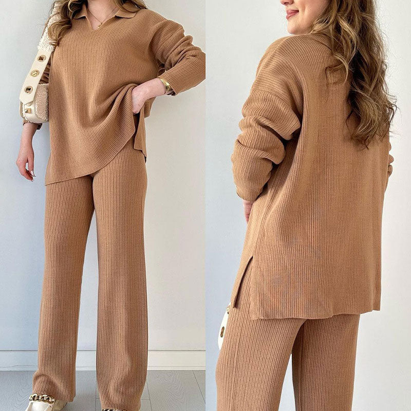 🌸limited-time 50% off🔥V-Neck Casual Slit Knitted Two-Piece Set