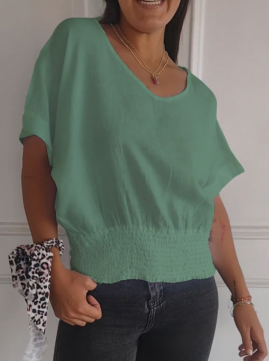 ⏰ Limited Time Offer – 50% Off! 🔥Simple Solid Color V-Neck Half-Sleeve T-Shirt💛