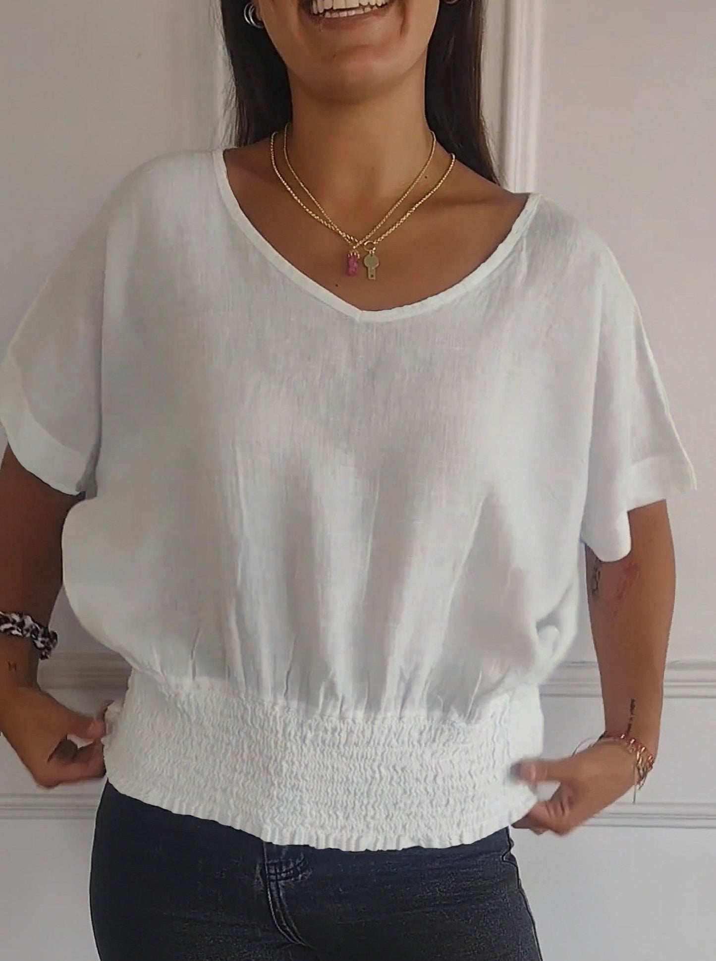 ⏰ Limited Time Offer – 50% Off! 🔥Simple Solid Color V-Neck Half-Sleeve T-Shirt💛