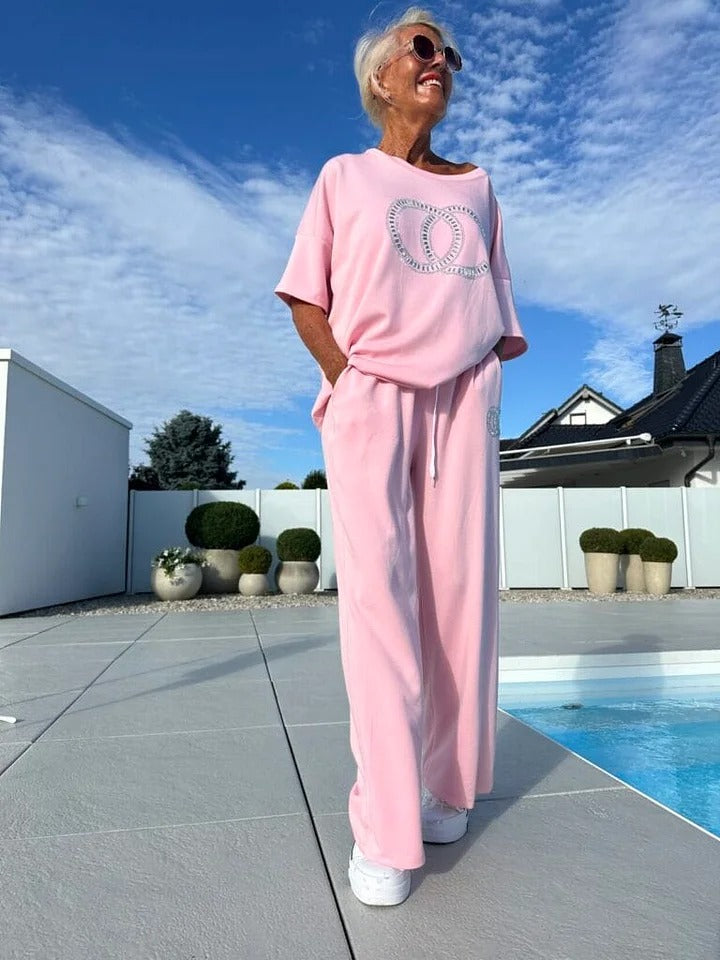 ⏳Limited offer! ⏰Casual two-piece set for women, plain top and loose-fitting trousers