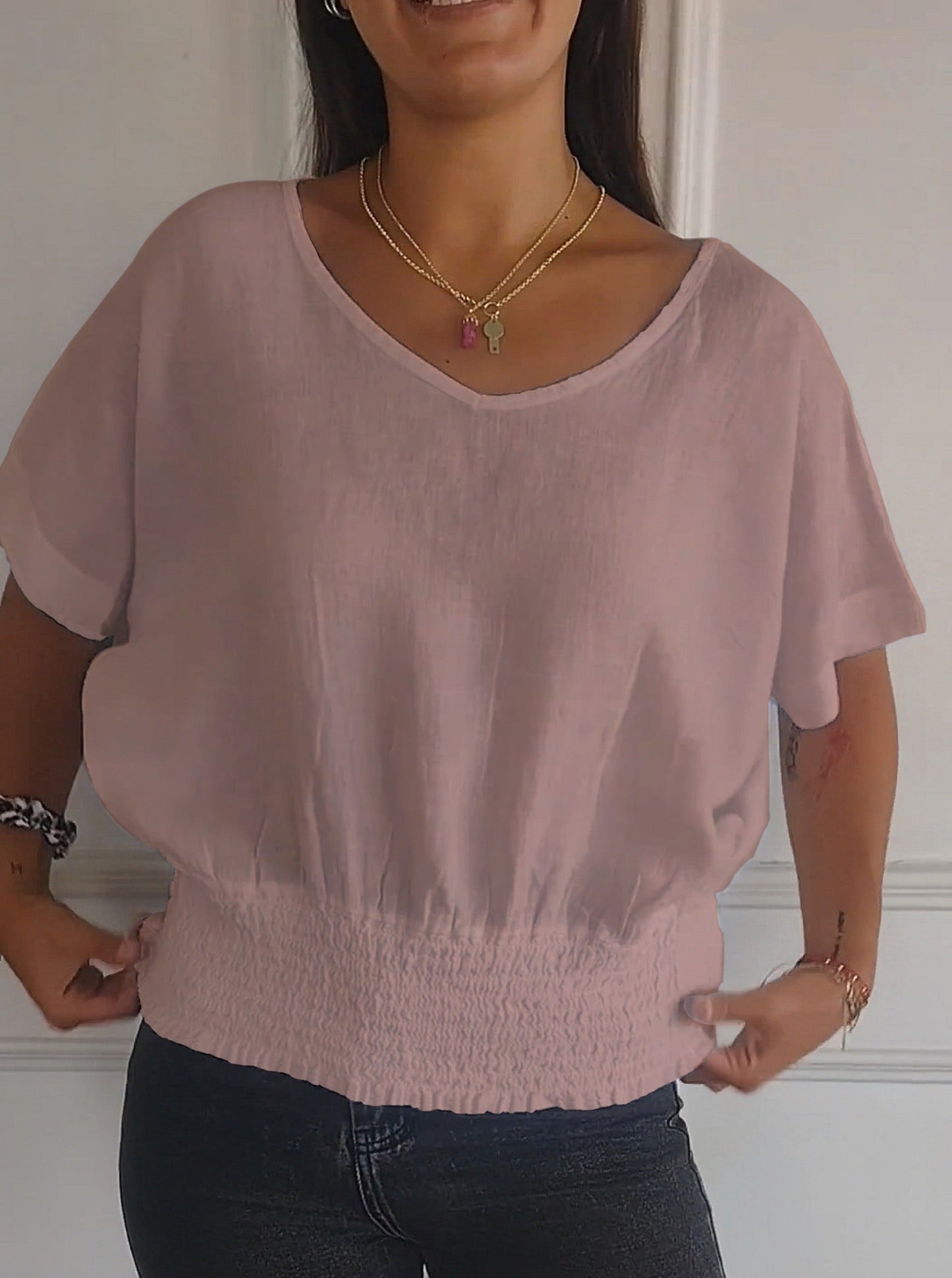 ⏰ Limited Time Offer – 50% Off! 🔥Simple Solid Color V-Neck Half-Sleeve T-Shirt💛