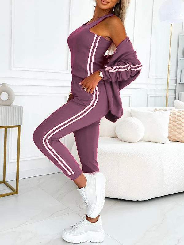 Women's three-piece baseball jacket and pants set