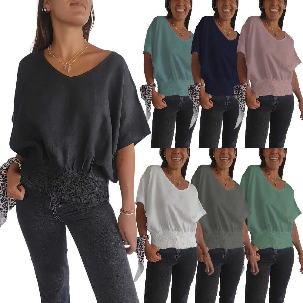 ⏰ Limited Time Offer – 50% Off! 🔥Simple Solid Color V-Neck Half-Sleeve T-Shirt💛