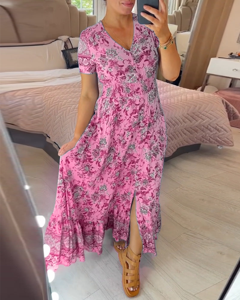 💥Lastday! Hurry up!!💥💃Hot Sale 49% OFF🔥 - Floral Print V-neck Dress