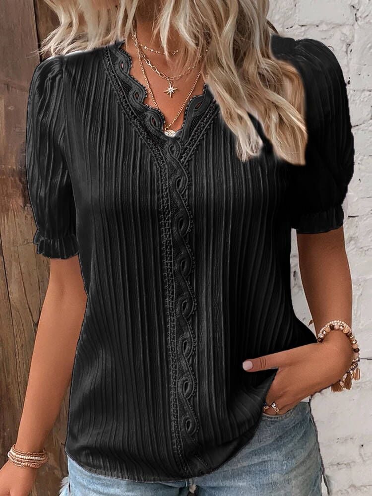 š„BUY 2 GET 10% OFFšV Neck Plain Lace Elegant Shirt