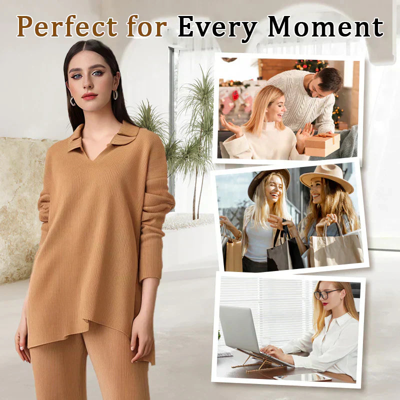 🔥Limited Time Sale 37% OFF🎁V-Neck Casual Slit Knitted Two-Piece Set