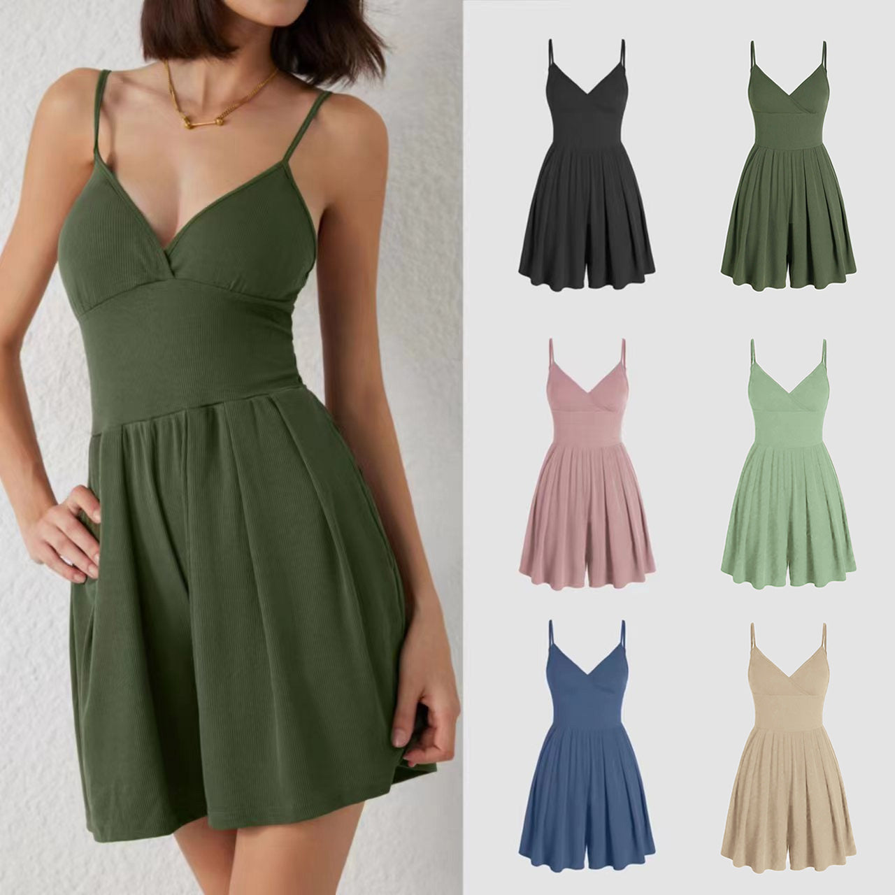 ☀️Summer Essential-Limited Time Low Price💕Women's Casual Adjustable Plain Backless Wrap Cami Romper