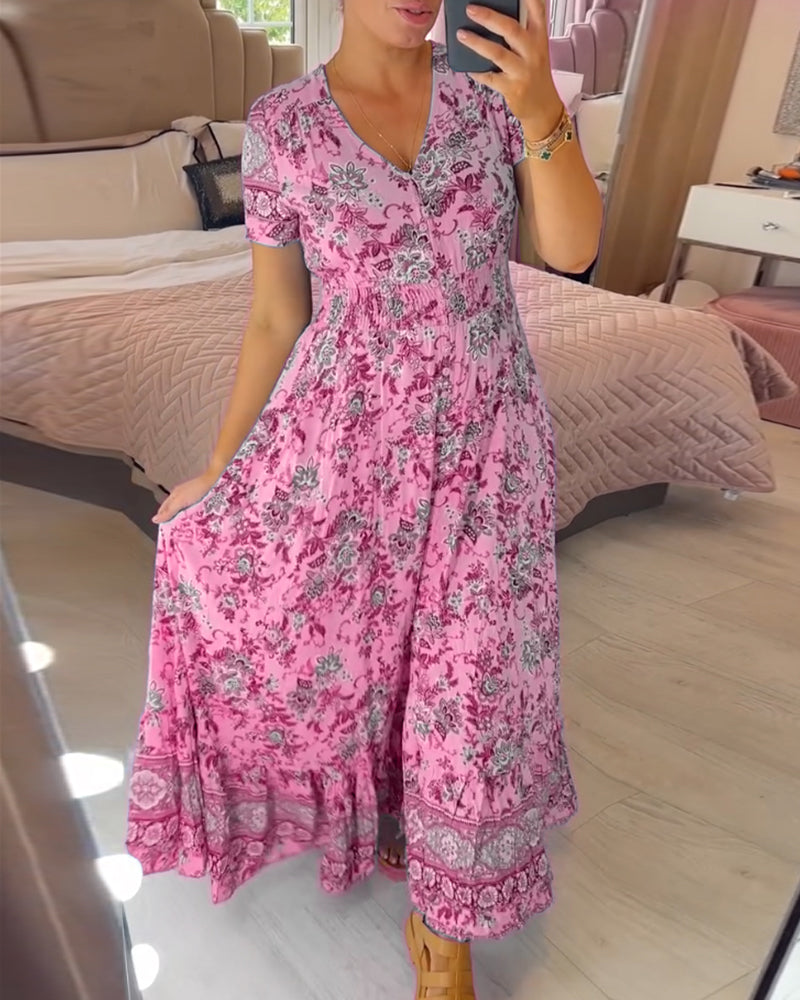💥Lastday! Hurry up!!💥💃Hot Sale 49% OFF🔥 - Floral Print V-neck Dress