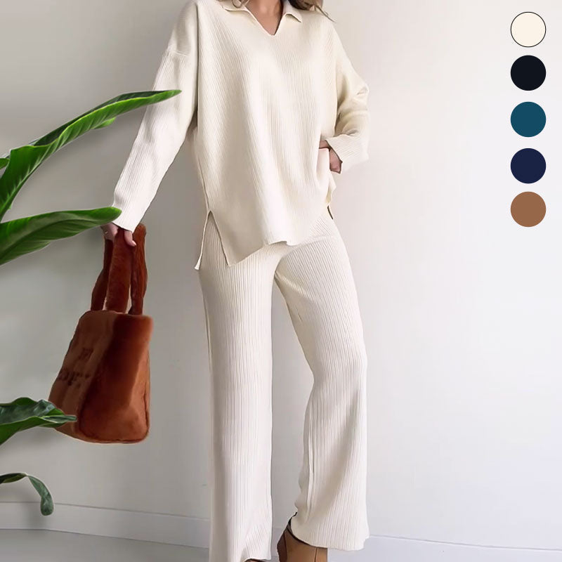 🌸limited-time 50% off🔥V-Neck Casual Slit Knitted Two-Piece Set