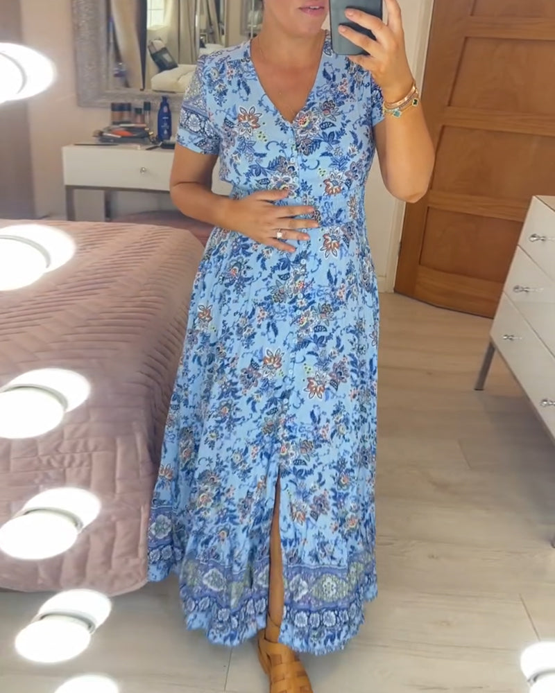 💥Lastday! Hurry up!!💥💃Hot Sale 49% OFF🔥 - Floral Print V-neck Dress