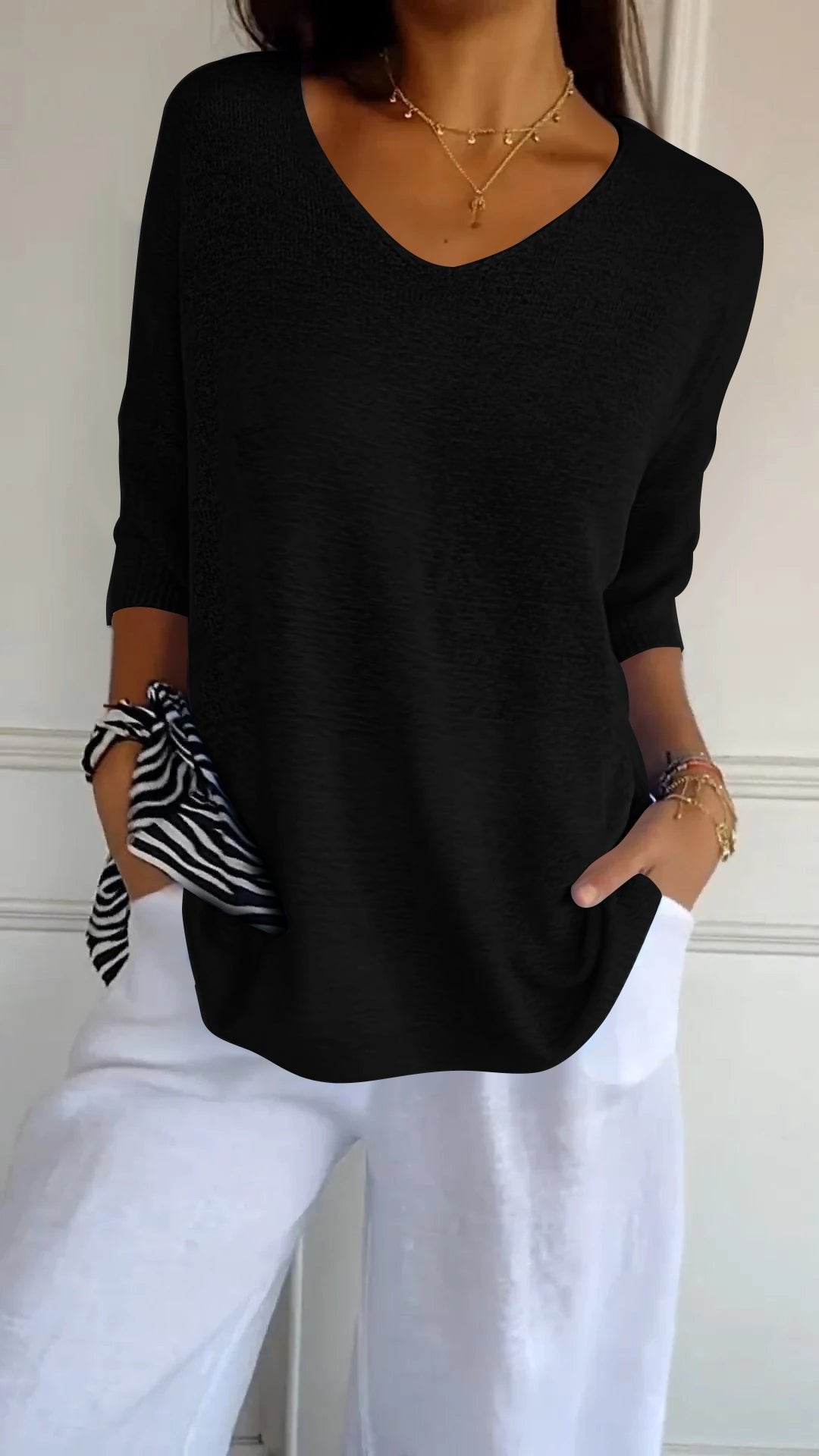 💖LAST DAY SALE 50% OFF🥰Solid Color Knitted V-neck Top