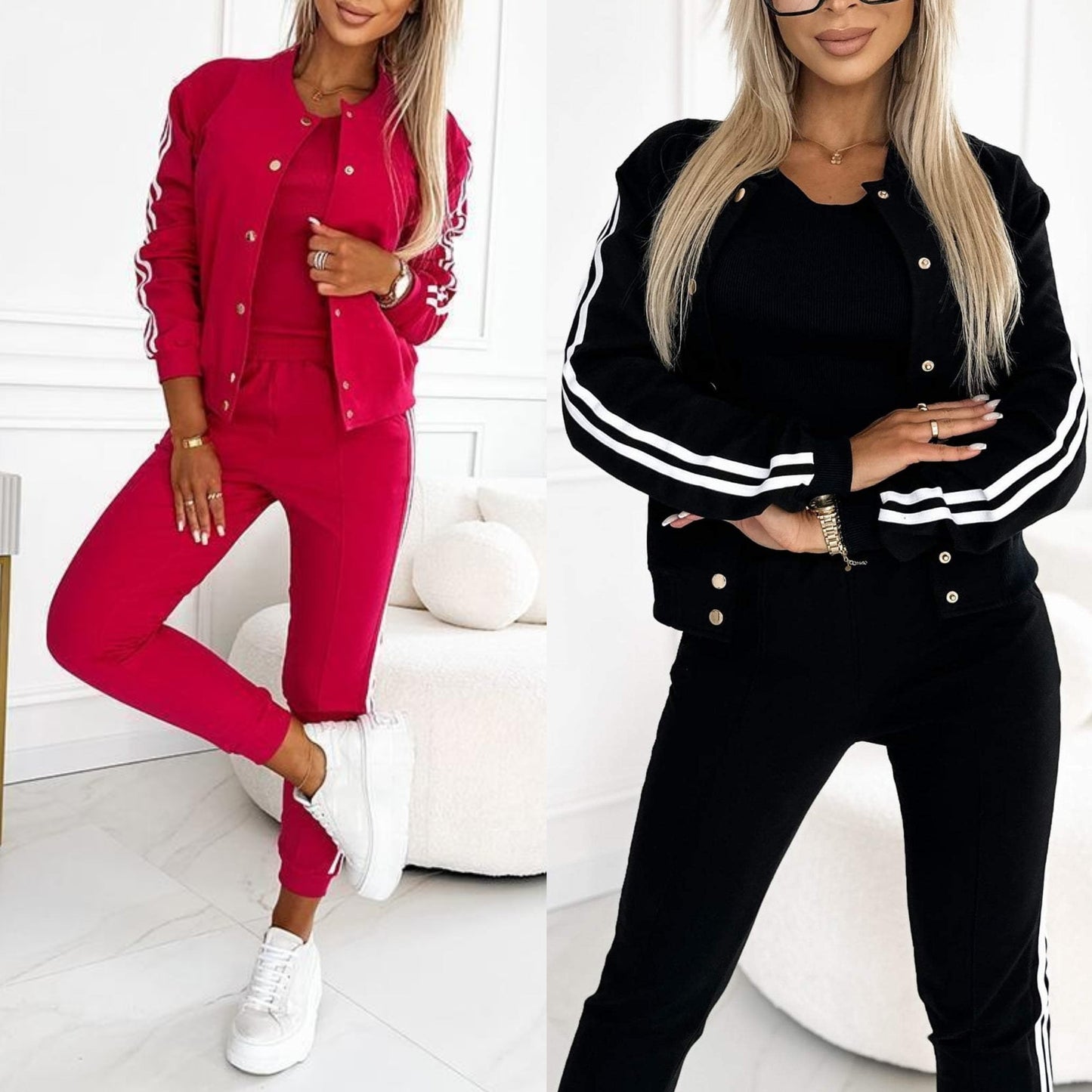 Women's three-piece baseball jacket and pants set