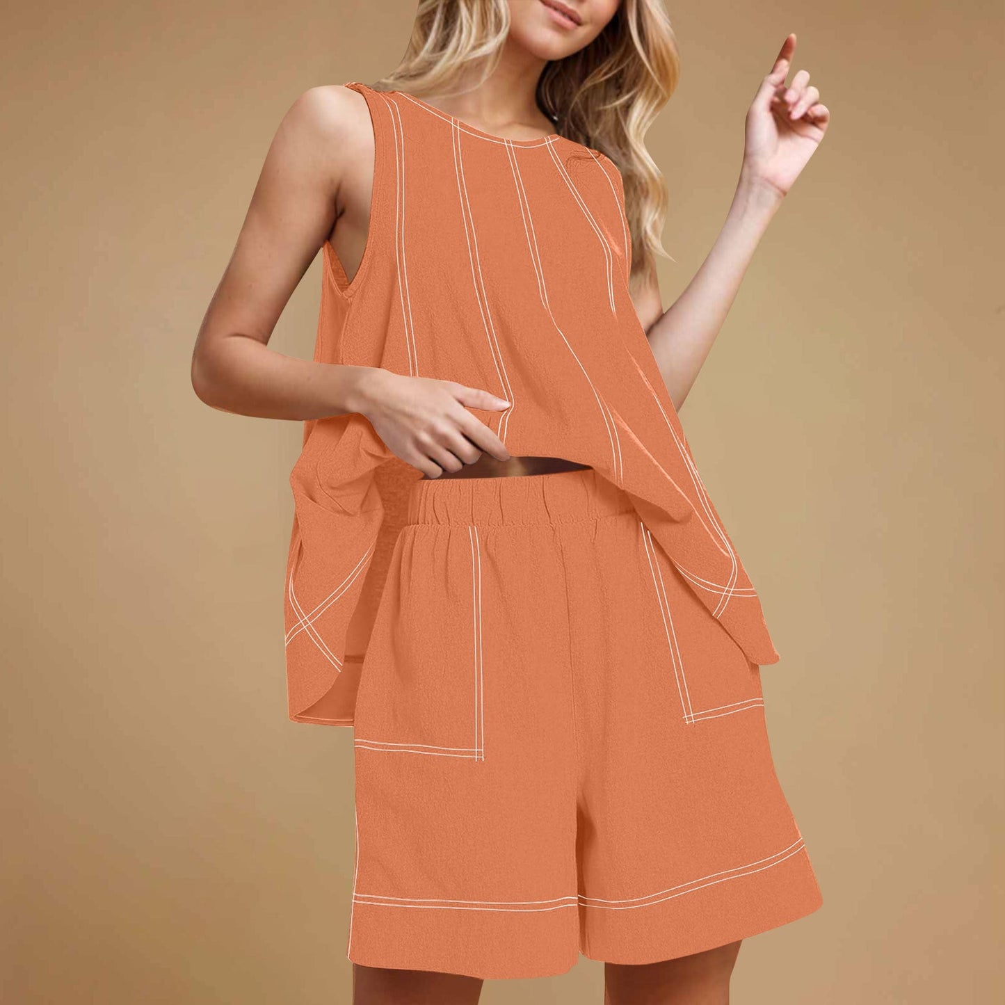 🏖️Summer Hot Sale 49% OFF🌼Women's Round-Neck Tank Top & High-Waisted Shorts Set