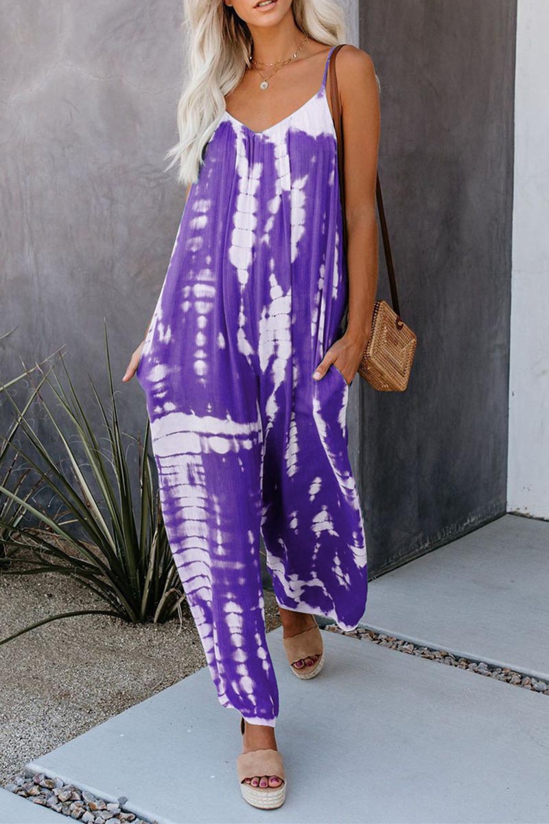 🔥Summer Hot Sale💝Women's Casual Strap Loose Tie-Dye Wide Leg Jumpsuit