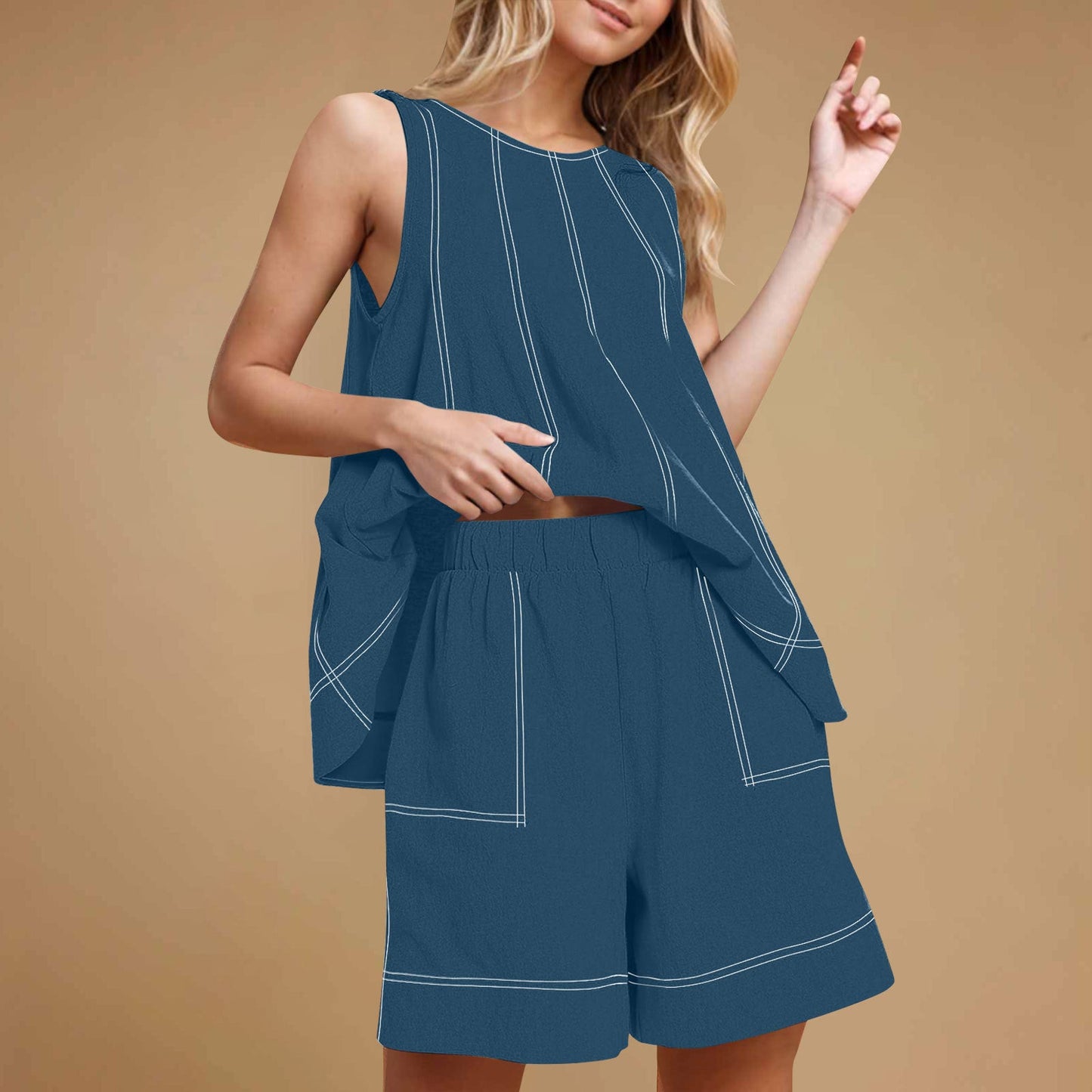 🏖️Summer Hot Sale 49% OFF🌼Women's Round-Neck Tank Top & High-Waisted Shorts Set