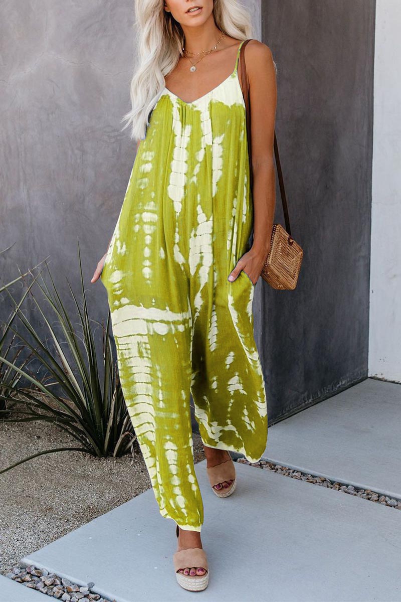 🔥Summer Hot Sale💝Women's Casual Strap Loose Tie-Dye Wide Leg Jumpsuit