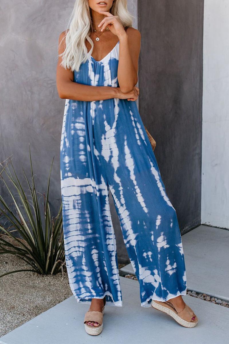 🔥Summer Hot Sale💝Women's Casual Strap Loose Tie-Dye Wide Leg Jumpsuit