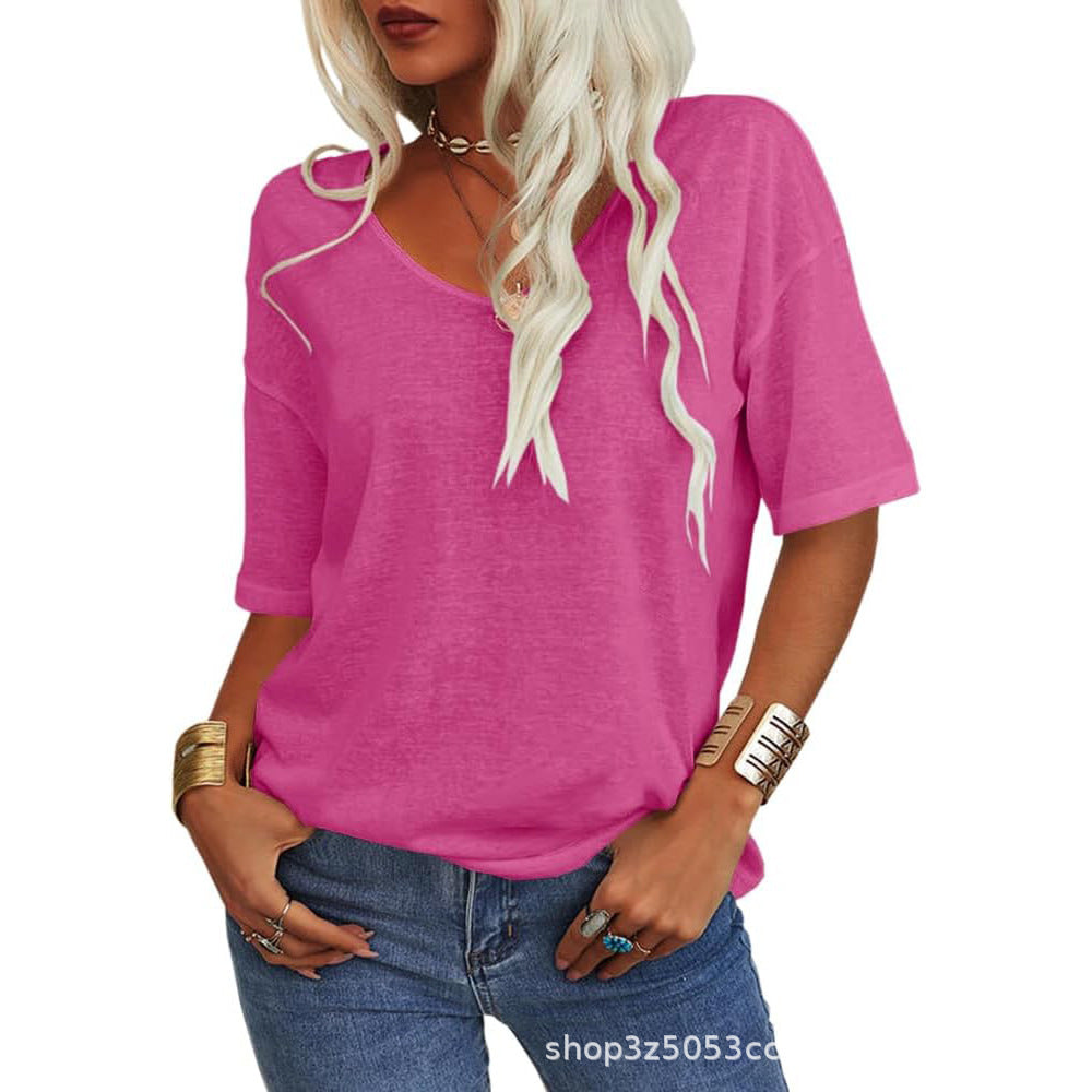 💖2025 Summer Sale 50% OFF💥Women's Solid Color V-Neck T-shirt