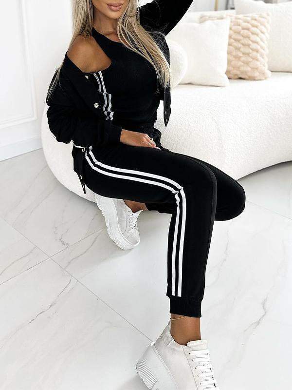 Women's three-piece baseball jacket and pants set