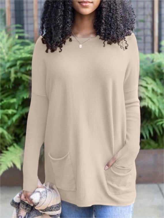HOT SALE 50% OFF💥LONG SLEEVE THUMBHOLE SWEATER POCKET TUNIC