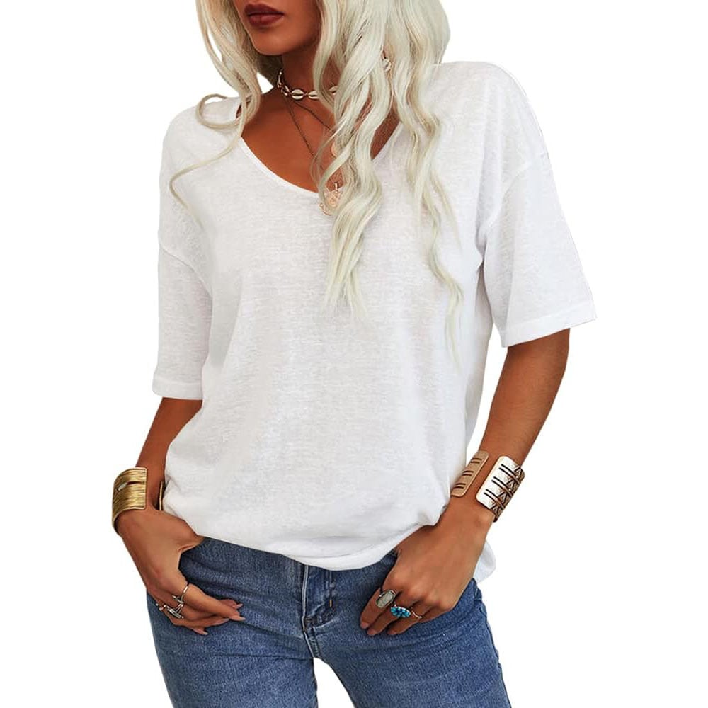 💖2025 Summer Sale 50% OFF💥Women's Solid Color V-Neck T-shirt