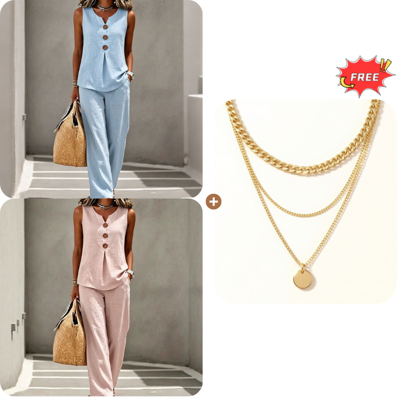 💗LAST DAY SALE 49% OFF⚡50K+ SOLD💕Women's Sleeveless Button Top and Loose Pants Set