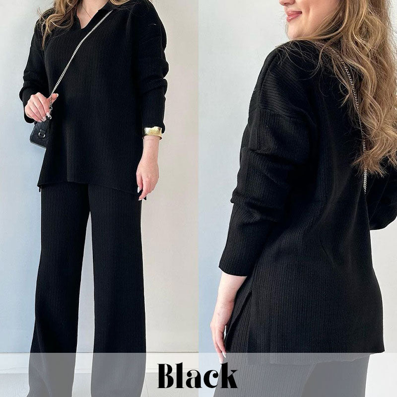 🌸limited-time 50% off🔥V-Neck Casual Slit Knitted Two-Piece Set
