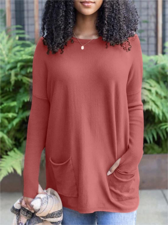 HOT SALE 50% OFF💥LONG SLEEVE THUMBHOLE SWEATER POCKET TUNIC