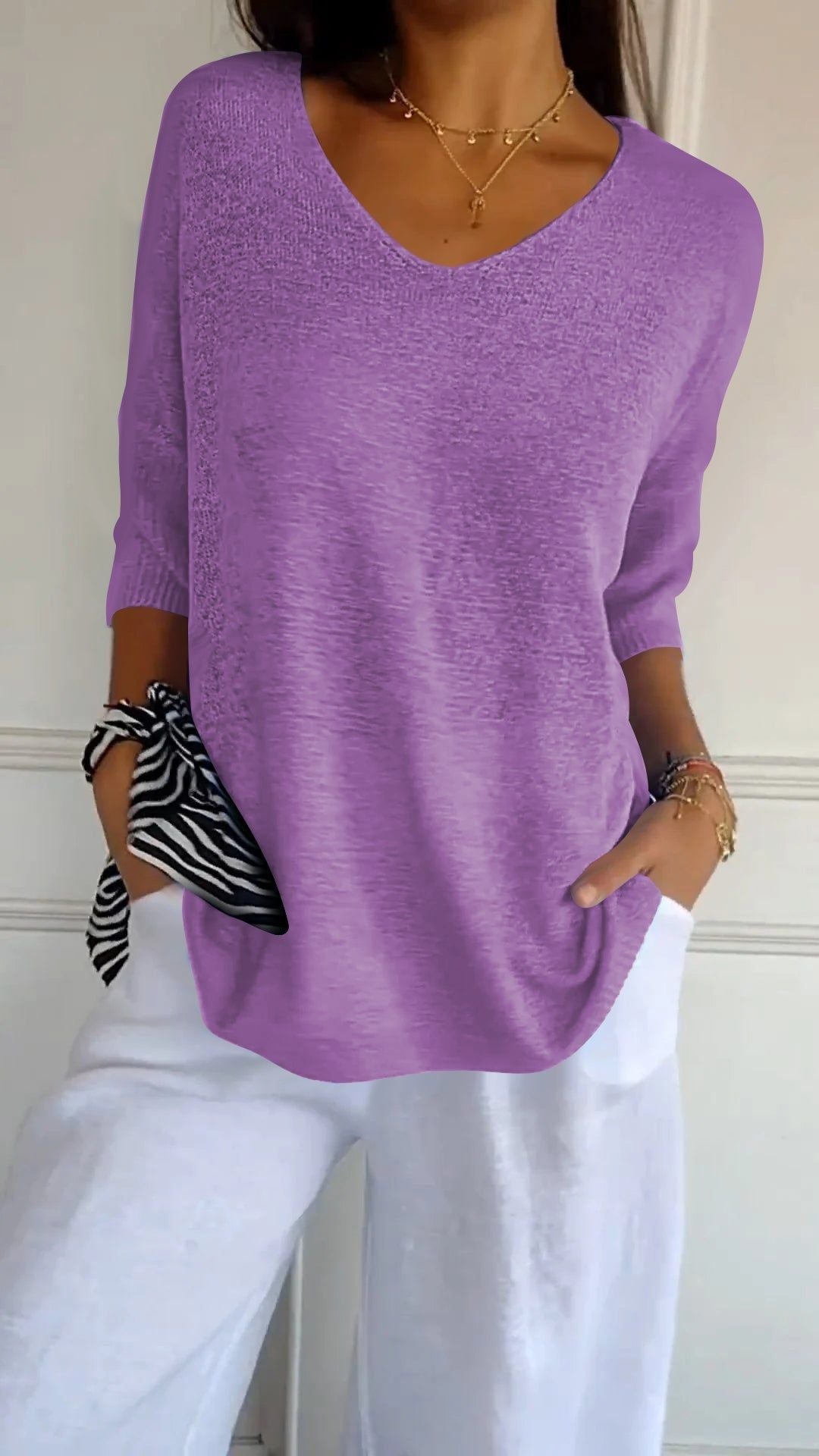 💖LAST DAY SALE 50% OFF🥰Solid Color Knitted V-neck Top