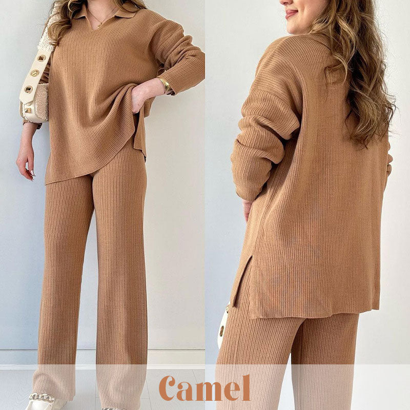 🌸limited-time 50% off🔥V-Neck Casual Slit Knitted Two-Piece Set