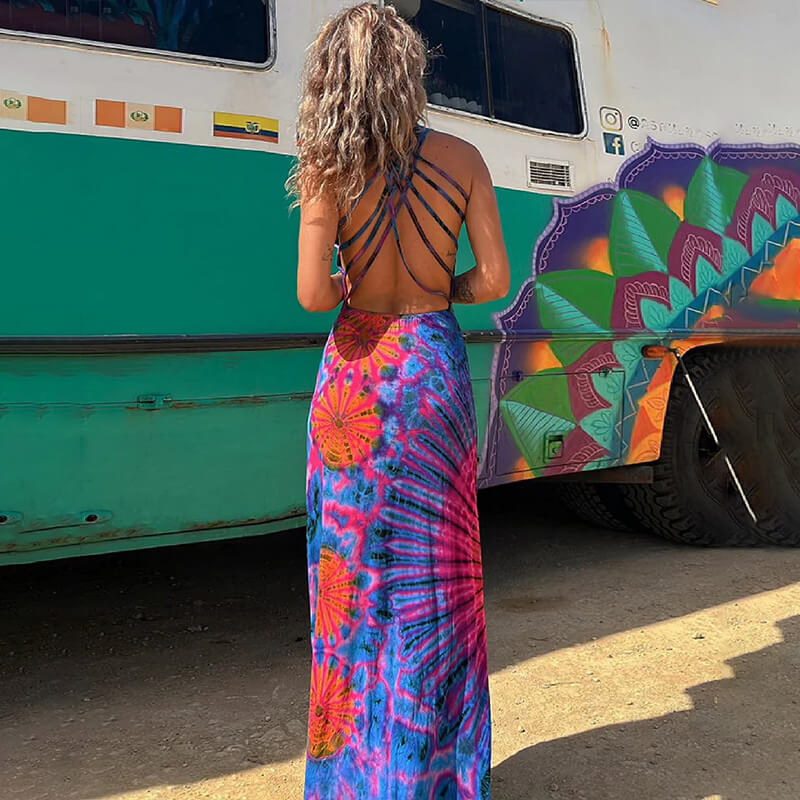 Summer Music Festival Strap Open Back Dress