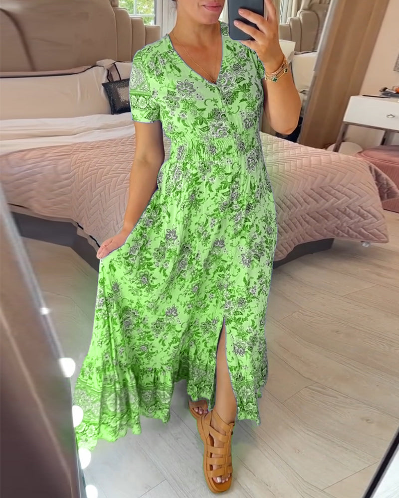 💥Lastday! Hurry up!!💥💃Hot Sale 49% OFF🔥 - Floral Print V-neck Dress