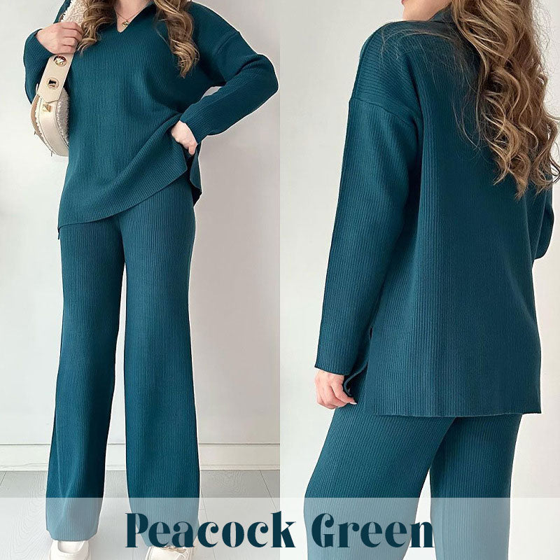 🌸limited-time 50% off🔥V-Neck Casual Slit Knitted Two-Piece Set