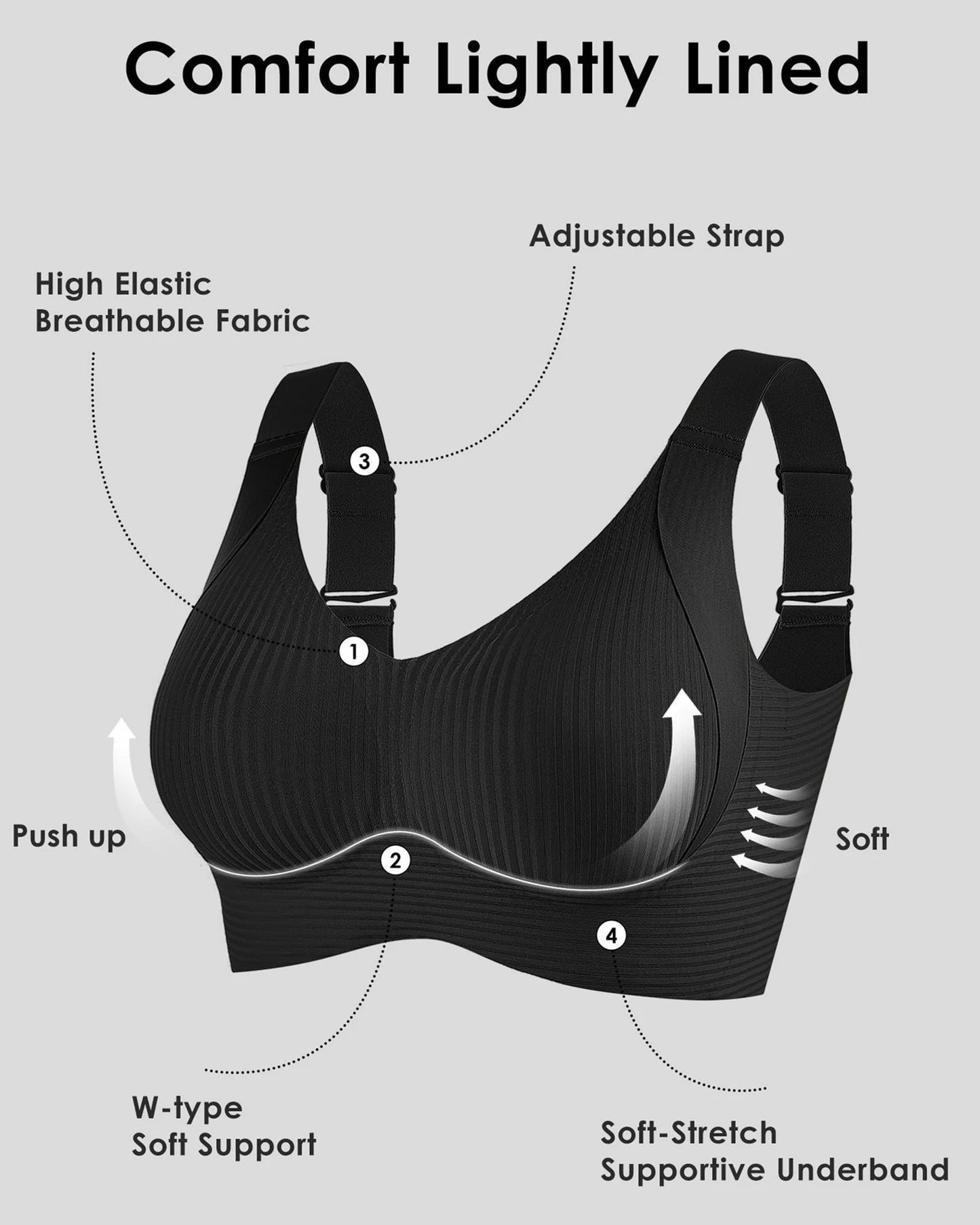 🎁Buy 1 Get 3 Packs💕Women's Ribbed Push Up Adjustable Wireless Bra