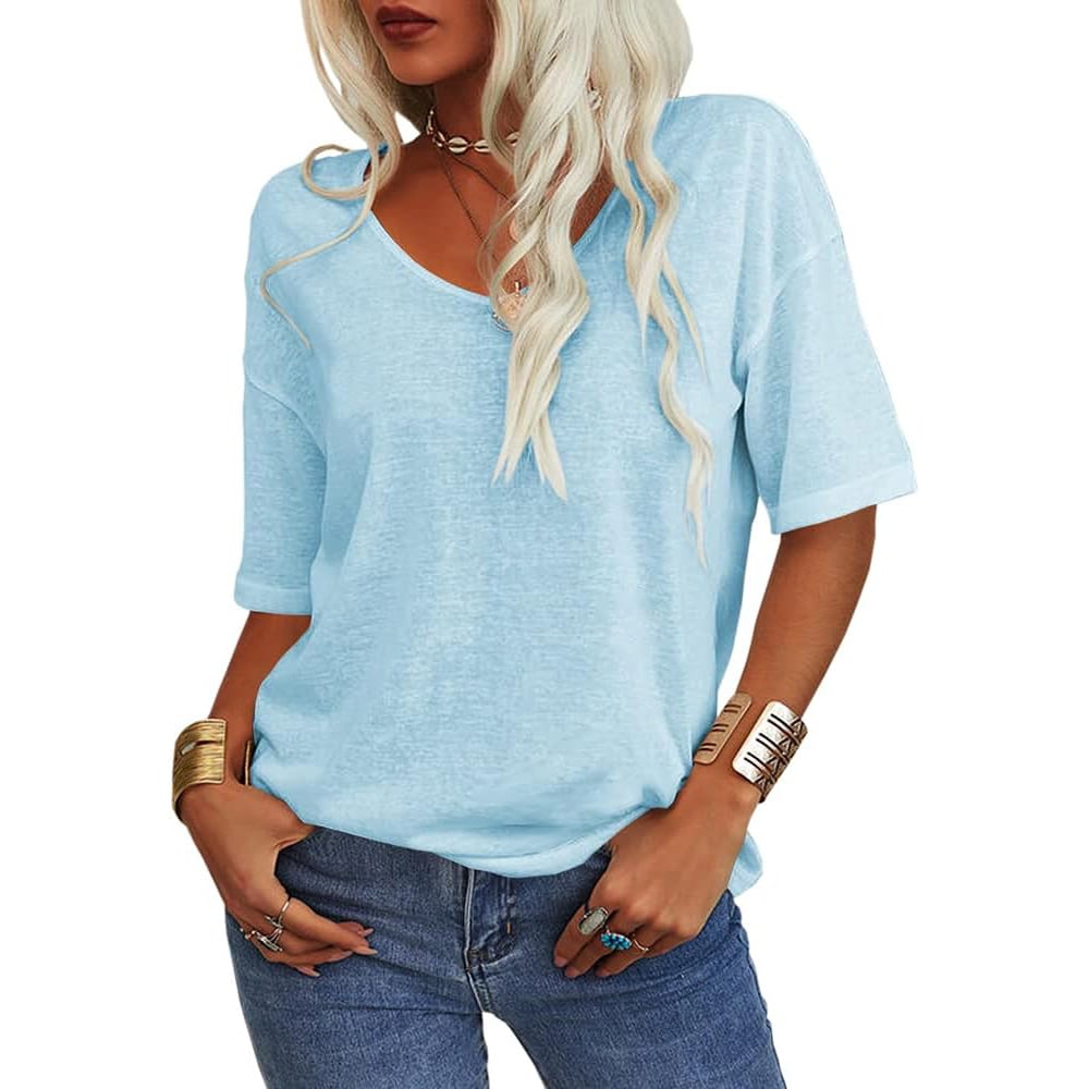 💖2025 Summer Sale 50% OFF💥Women's Solid Color V-Neck T-shirt