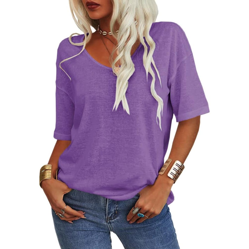 💖2025 Summer Sale 50% OFF💥Women's Solid Color V-Neck T-shirt
