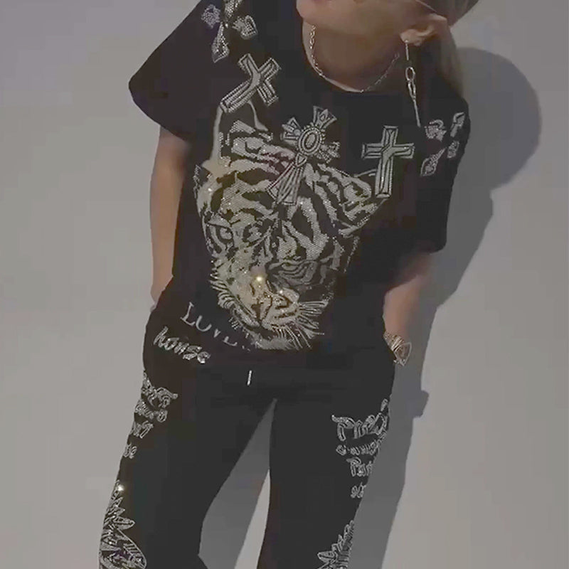 Casual Printed Top Drawstring Pants 2-Piece Set